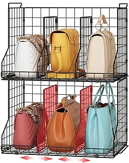 Sonyabecca Purse Storage Organizer for Closet : Adjustable Dividers Handbag Organizer - Stackable Wire Handbags Storage Baskets - Wallets Tote Chain Bags Clutches