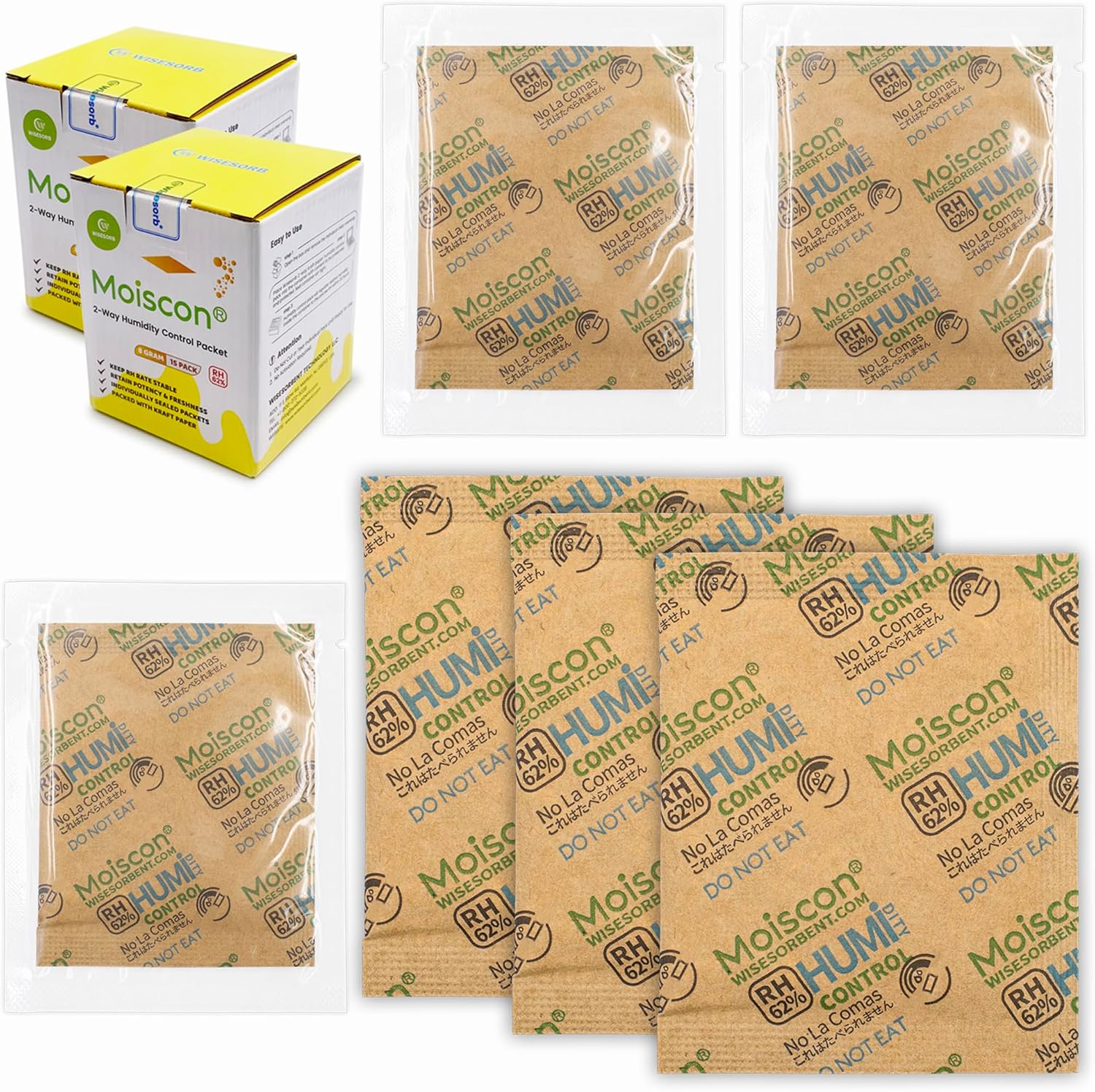 Wisesorb 30 Pack 62% RH 8 Gram Two-Way Humidity Control Packs for Storing 1 oz, Size 8 Moisture Control Packets Individually Wrapped-0