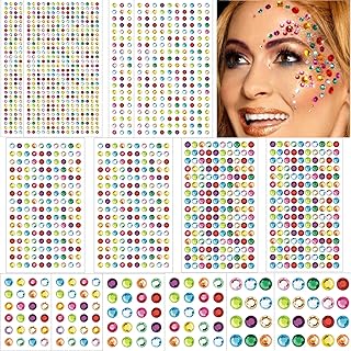 2102pcs Face Gems Stick on, Self Adhesive Hair Jewels Face Rhinestones Stickers Bling Jewels for for Face Hair Nails Makeup Clothes Shoes Bags DIY Craft, 7 Size 14 Sheets (Multi-Colored)