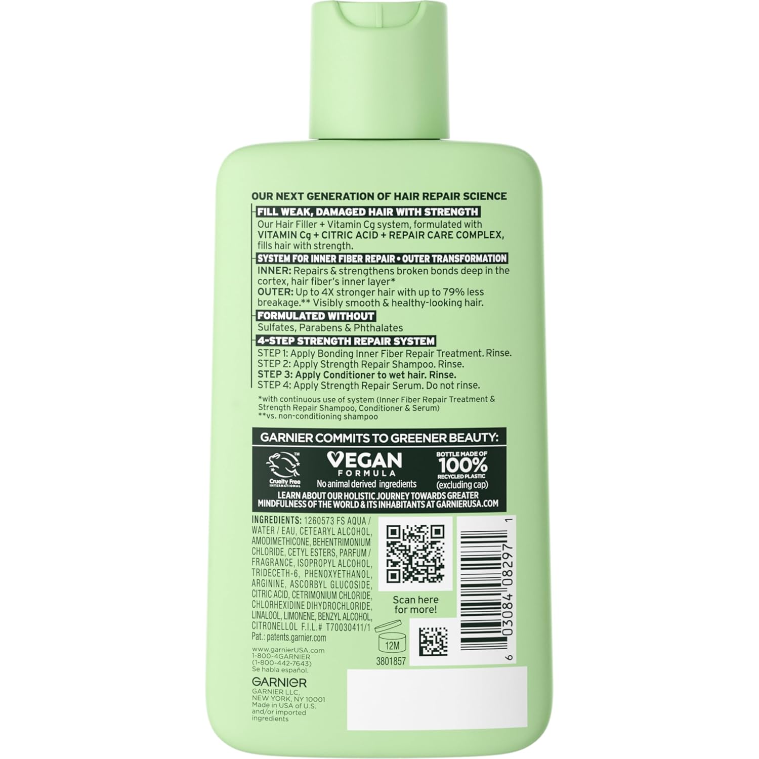 Garnier Fructis Hair Filler Strength Repair Conditioner with Vitamin Cg, Sulfate Free Conditioner for Weak, Damaged Hair, 10.1 Fl Oz, 1 Count-1