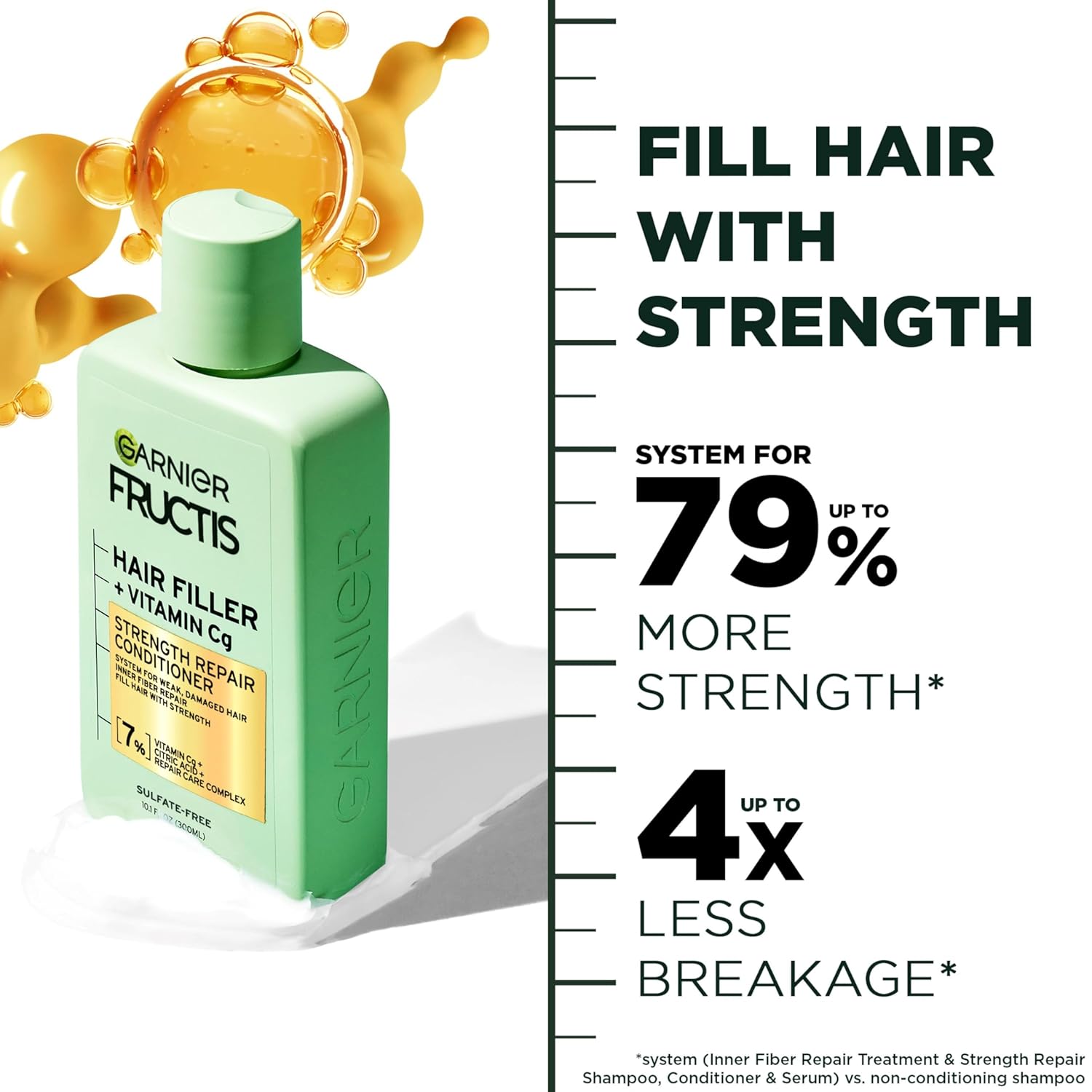 Garnier Fructis Hair Filler Strength Repair Conditioner with Vitamin Cg, Sulfate Free Conditioner for Weak, Damaged Hair, 10.1 Fl Oz, 1 Count-3