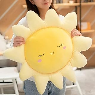 Soft Plush Pillow, Yellow, Polypropylene Fill Material, 17.7in/cm, Throw Pillow for Home Deco Gift, Kids, Sofa Cushion, Sun Shape, Indoor, Plush, Modern Style, Christmas Occasion