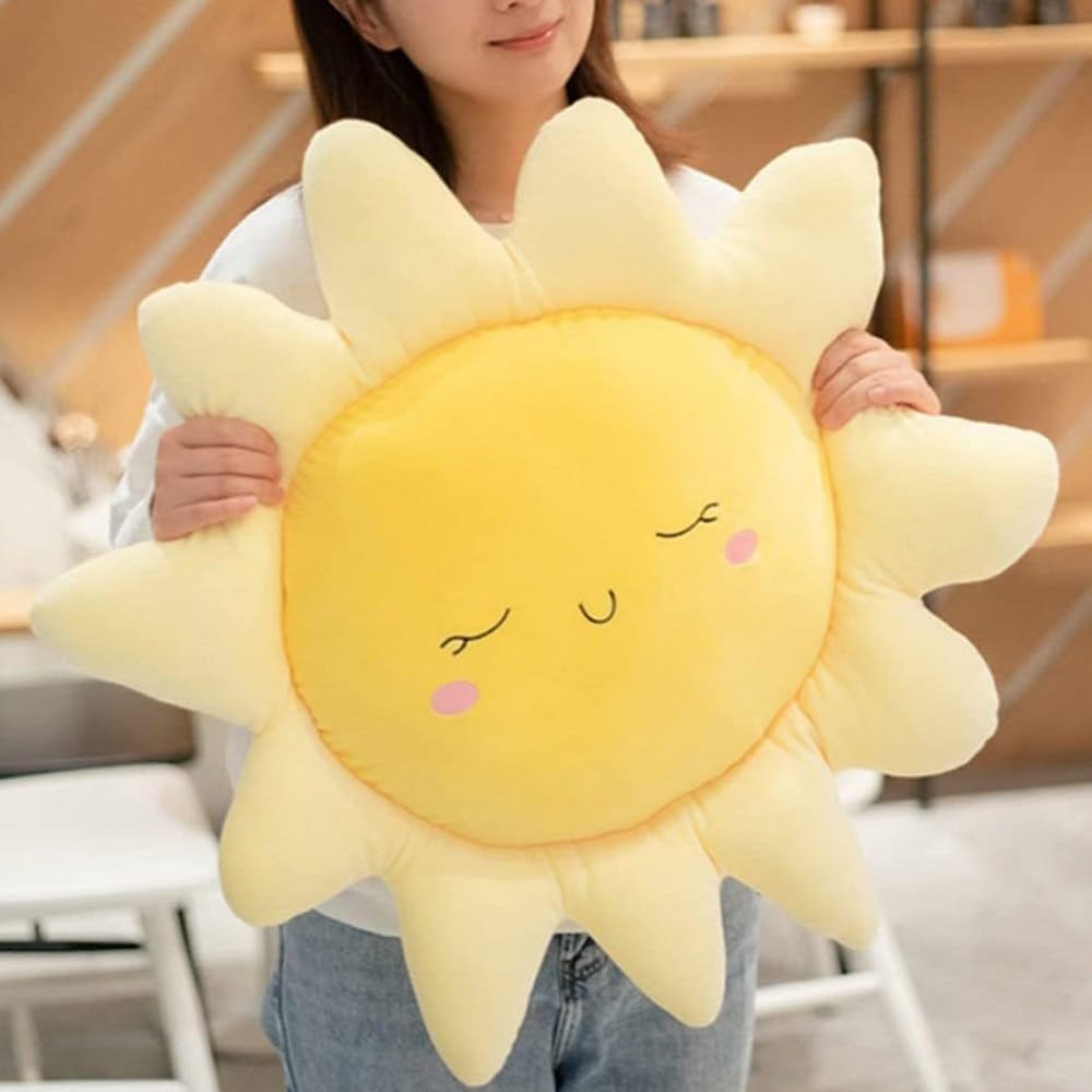 Soft Plush Pillow, Yellow, Polypropylene Fill Material, 17.7in/cm, Throw Pillow for Home Deco Gift, Kids, Sofa Cushion, Sun Shape, Indoor, Plush, Modern Style, Christmas Occasion-0