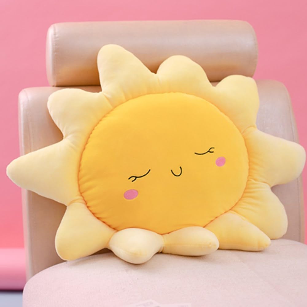 Soft Plush Pillow, Yellow, Polypropylene Fill Material, 17.7in/cm, Throw Pillow for Home Deco Gift, Kids, Sofa Cushion, Sun Shape, Indoor, Plush, Modern Style, Christmas Occasion-1