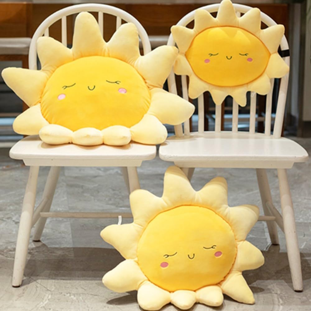 Soft Plush Pillow, Yellow, Polypropylene Fill Material, 17.7in/cm, Throw Pillow for Home Deco Gift, Kids, Sofa Cushion, Sun Shape, Indoor, Plush, Modern Style, Christmas Occasion-2