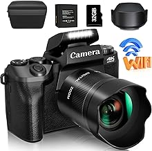 Saneen Digital Camera, 4k Cameras for Photography & Video, 64MP WiFi Touch Screen Vlogging Camera for YouTube with Flash, 32GB SD Card, Lens Hood, 3000mAH Battery, Front and Rear Cameras - Black