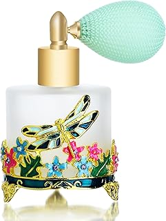 YU FENG 18ml Frosted Refillable Perfume Bottle Round Glass Perfume Spray Bottle Hand-painted Empty Travel Perfume Atomizer Gift (Green Dragonfly With Flowers)