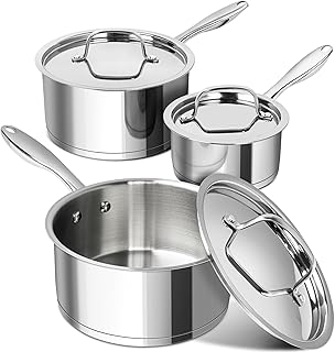 MICHELANGELO Stainless Steel Saucepan Set with Stainless Lids, Tri-Ply Bottom Sauce Pan with Lid, Sauce Pot Set 1QT & 2QT &3QT, Nonstick Saucepan, Dishwasher Safe