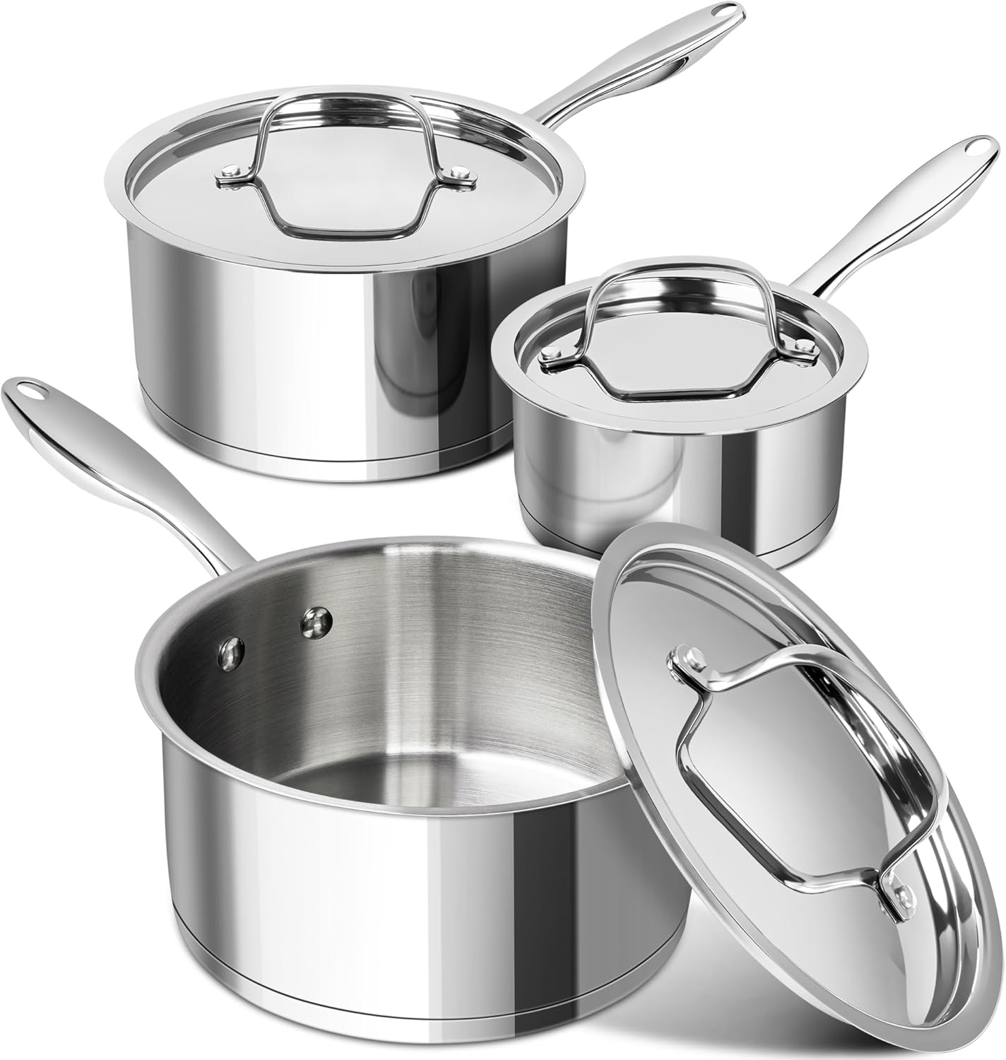 MICHELANGELO Stainless Steel Saucepan Set with Stainless Lids, Tri-Ply Bottom Sauce Pan with Lid, Sauce Pot Set 1QT & 2QT &3QT, Nonstick Saucepan, Dishwasher Safe-0