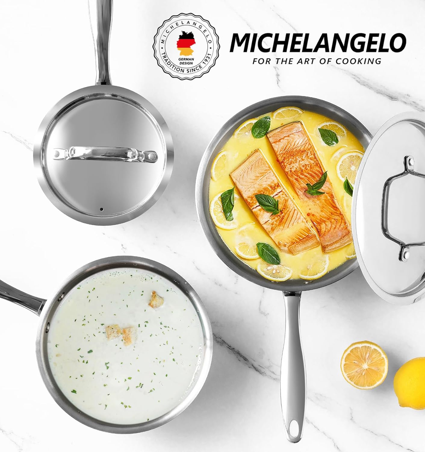 MICHELANGELO Stainless Steel Saucepan Set with Stainless Lids, Tri-Ply Bottom Sauce Pan with Lid, Sauce Pot Set 1QT & 2QT &3QT, Nonstick Saucepan, Dishwasher Safe-6