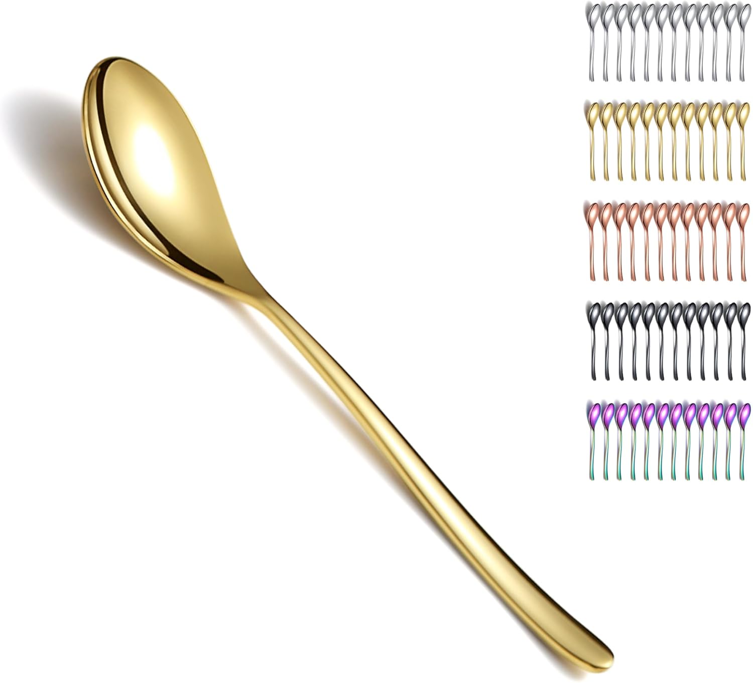 Kyraton Gold Dinner Spoons Set of 12 Pieces, 8" Titanium Golden Plating Stainless Steel Table Spoons, Soup Spoons, Spoons Silverware Set, Dishwasher Safe-0