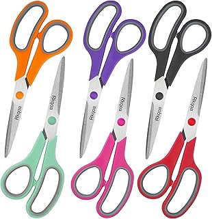 Scissors, Rkqoa 8" Scissors All Purpose 6 Pack - Comfort-Grip Sharp Scissors for Office School Sewing Fabric Craft Desk Supplies, Classroom Must have, Teacher/Class Scissors, Right/Left Handles