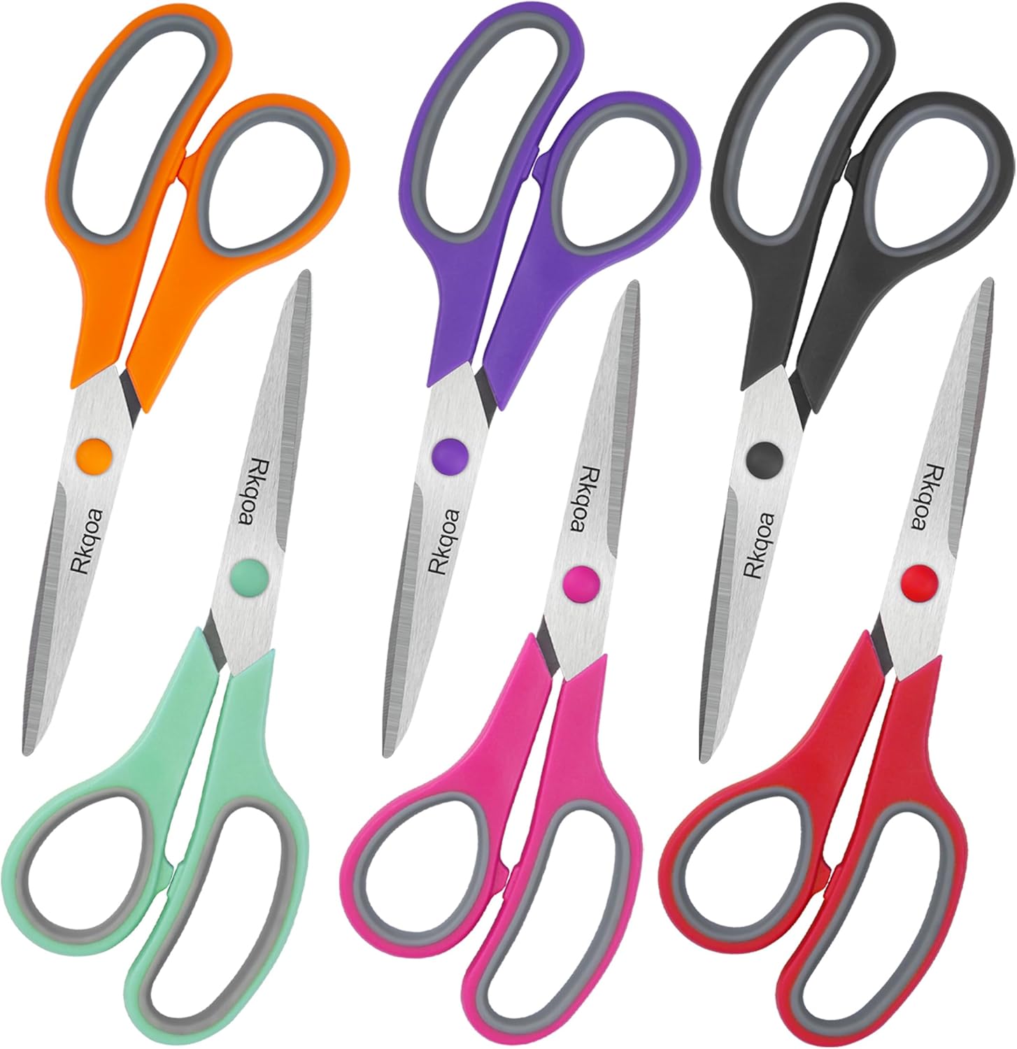 Scissors, Rkqoa 8" Scissors All Purpose 6 Pack - Comfort-Grip Sharp Scissors for Office School Sewing Fabric Craft Desk Supplies, Classroom Must have, Teacher/Class Scissors, Right/Left Handles-0