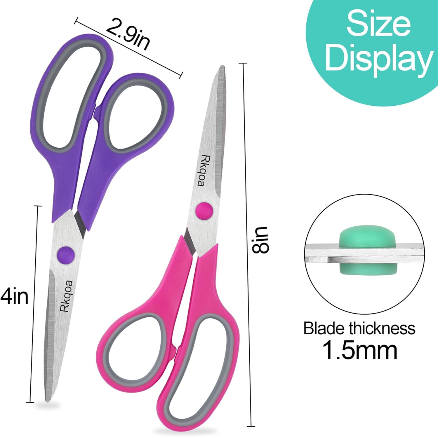 Scissors, Rkqoa 8" Scissors All Purpose 6 Pack - Comfort-Grip Sharp Scissors for Office School Sewing Fabric Craft Desk Supplies, Classroom Must have, Teacher/Class Scissors, Right/Left Handles-1