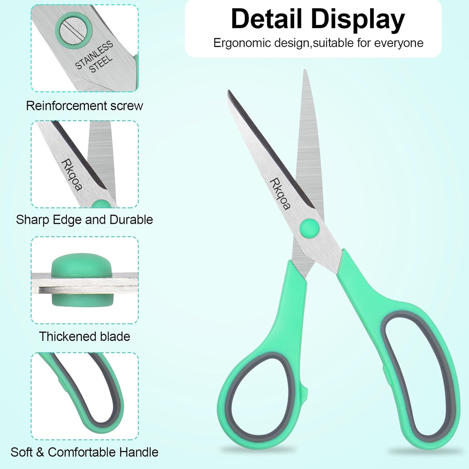 Scissors, Rkqoa 8" Scissors All Purpose 6 Pack - Comfort-Grip Sharp Scissors for Office School Sewing Fabric Craft Desk Supplies, Classroom Must have, Teacher/Class Scissors, Right/Left Handles-2