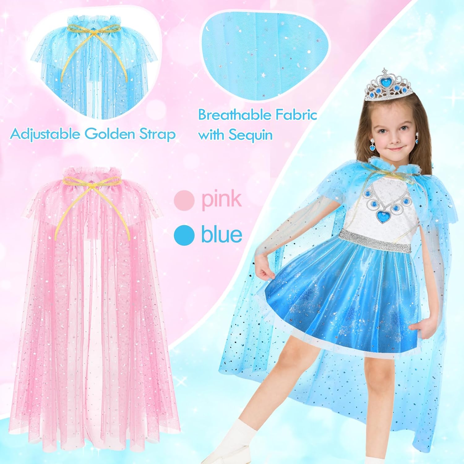 Princess Dress Up Clothes for Little Girls Toddlers, Princess Costume Set with Princess Cape, Tutu, Crown, Shoes, Play Jewelry, Kids Pretend Play & Dress Up Princess Toys & Gifts for Girls Toddlers-4