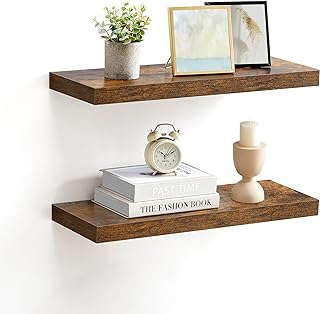 VASAGLE Wall Shelves Set of 2, Floating Shelves, Wall Mounted, 8 x 23.6 x 1.5 Inches, Display Shelves for Picture Frames, Wall Decor, Hanging Shelf for Living Room, Kitchen, Rustic Brown ULWS056B01