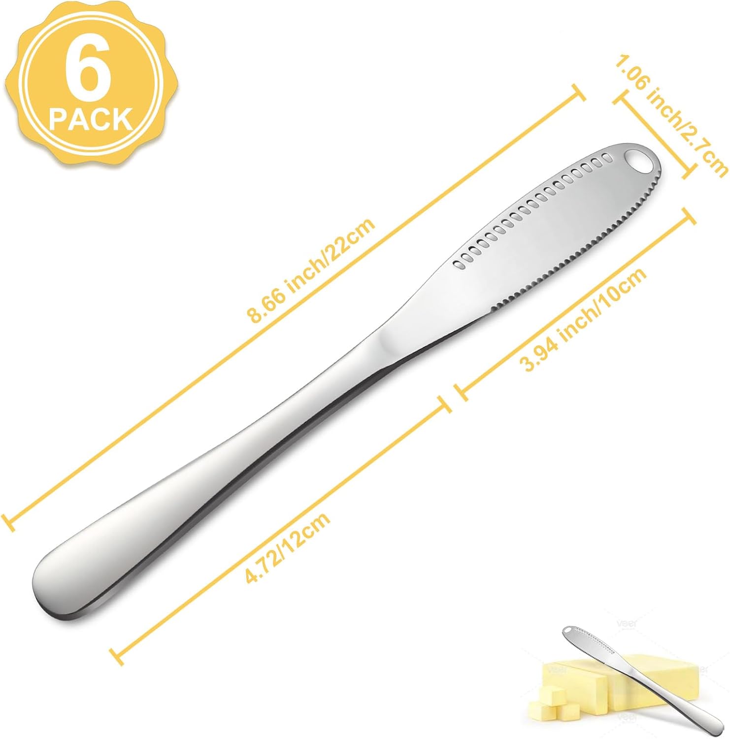 6PCS Butter Knife, 8.7” silver Butter Spreader, 3 in 1 Kitchen Gadgets Serrated, Stainless Steel Butter Knife Spreader, Butter Spreader Knife with Holes and Serrations-1