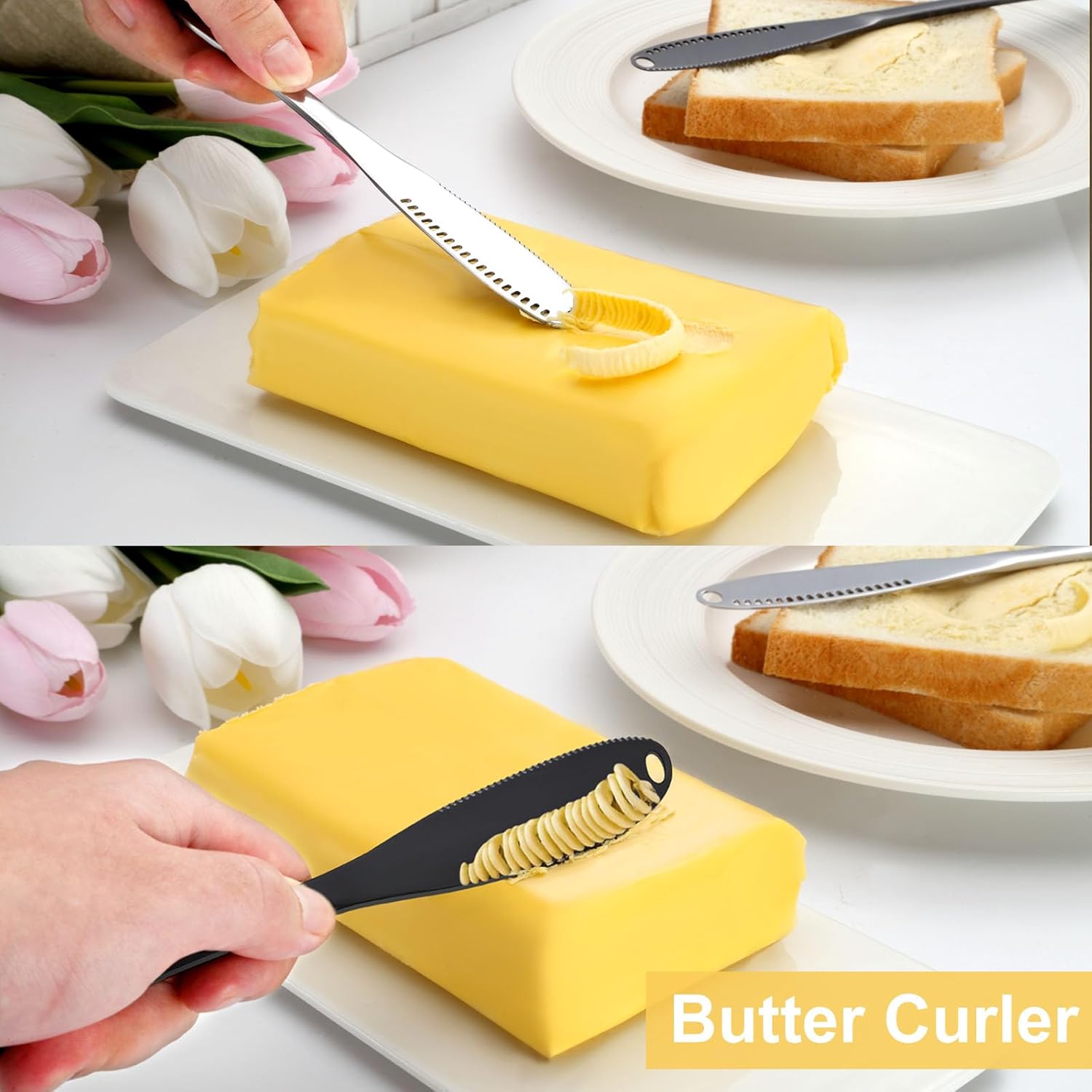 6PCS Butter Knife, 8.7” silver Butter Spreader, 3 in 1 Kitchen Gadgets Serrated, Stainless Steel Butter Knife Spreader, Butter Spreader Knife with Holes and Serrations-4