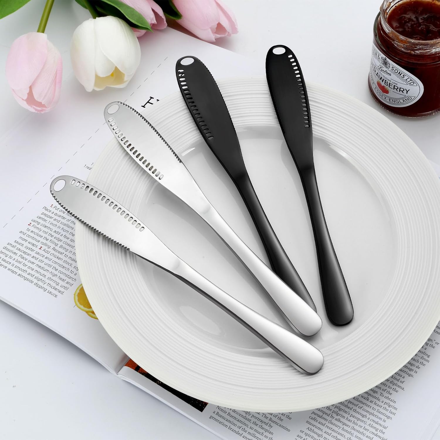 6PCS Butter Knife, 8.7” silver Butter Spreader, 3 in 1 Kitchen Gadgets Serrated, Stainless Steel Butter Knife Spreader, Butter Spreader Knife with Holes and Serrations-6