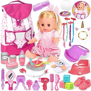 Baby Care & Hair Salon Doll Toy Set, 35PCS Doll Playset, Pretend Play Toddler Doll Toys Incl 14'' Baby Doll Toy, Backpack, Hair Dryer, Hair curler, Xmas Gifts for Age 3 4 5 6+ Years Old Girls Kids