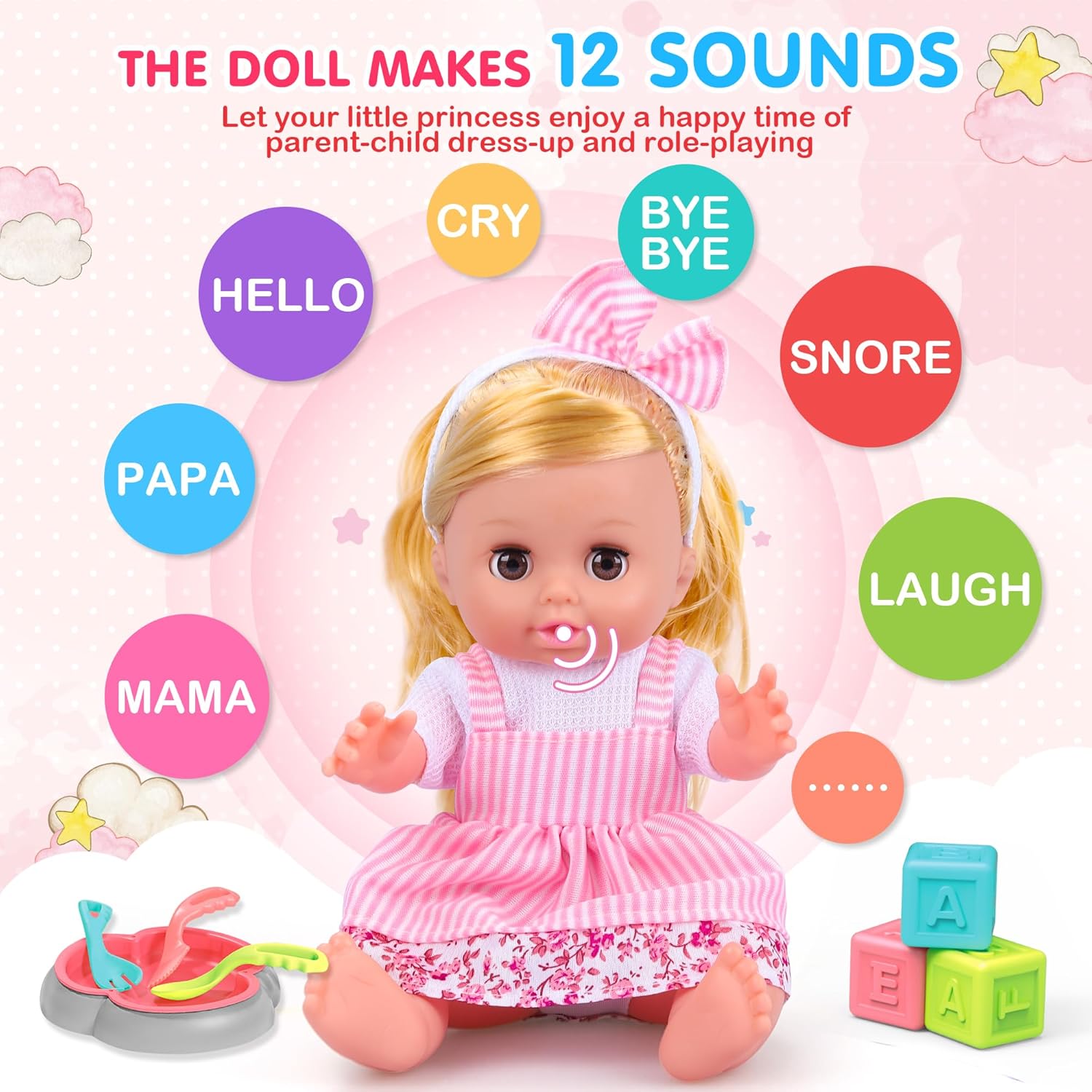 Baby Care & Hair Salon Doll Toy Set, 35PCS Doll Playset, Pretend Play Toddler Doll Toys Incl 14'' Baby Doll Toy, Backpack, Hair Dryer, Hair curler, Xmas Gifts for Age 3 4 5 6+ Years Old Girls Kids-3