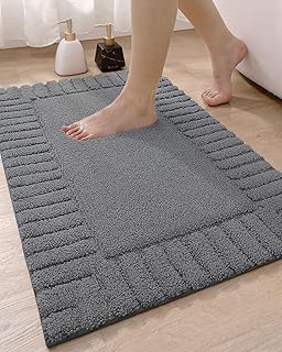 DEXI Bathroom Rugs 16"x24", Non Slip Bath Mats for Bathroom Floor, Ultra Soft and Absorbent Bath Rug Shower Carpet, Machine Washable, Dark Grey