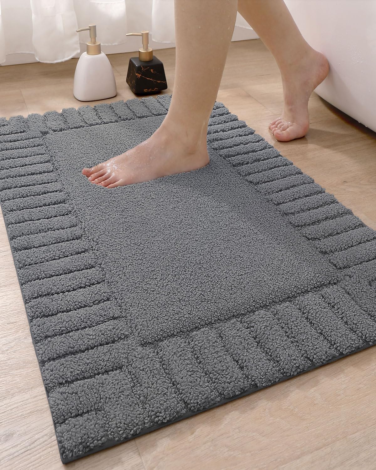 DEXI Bathroom Rugs 16"x24", Non Slip Bath Mats for Bathroom Floor, Ultra Soft and Absorbent Bath Rug Shower Carpet, Machine Washable, Dark Grey-0