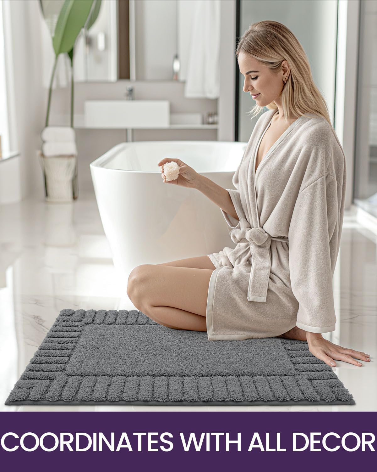 DEXI Bathroom Rugs 16"x24", Non Slip Bath Mats for Bathroom Floor, Ultra Soft and Absorbent Bath Rug Shower Carpet, Machine Washable, Dark Grey-6