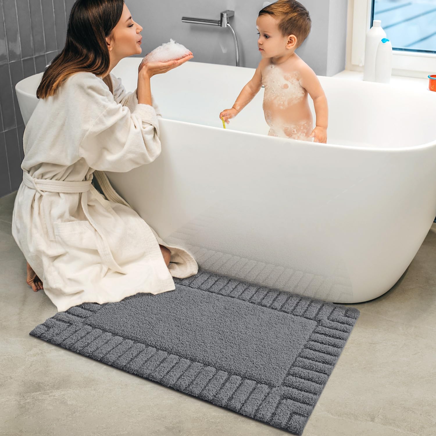 DEXI Bathroom Rugs 16"x24", Non Slip Bath Mats for Bathroom Floor, Ultra Soft and Absorbent Bath Rug Shower Carpet, Machine Washable, Dark Grey-7