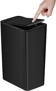 Bathroom Trash Can with Lid, 10 Liter/ 2.6 Gallon Slim Garbage Can, Small Trash Bin Waste Basket with Pop-Up Lid for Kitchen, Bedroom, Living Room, Office (Black)