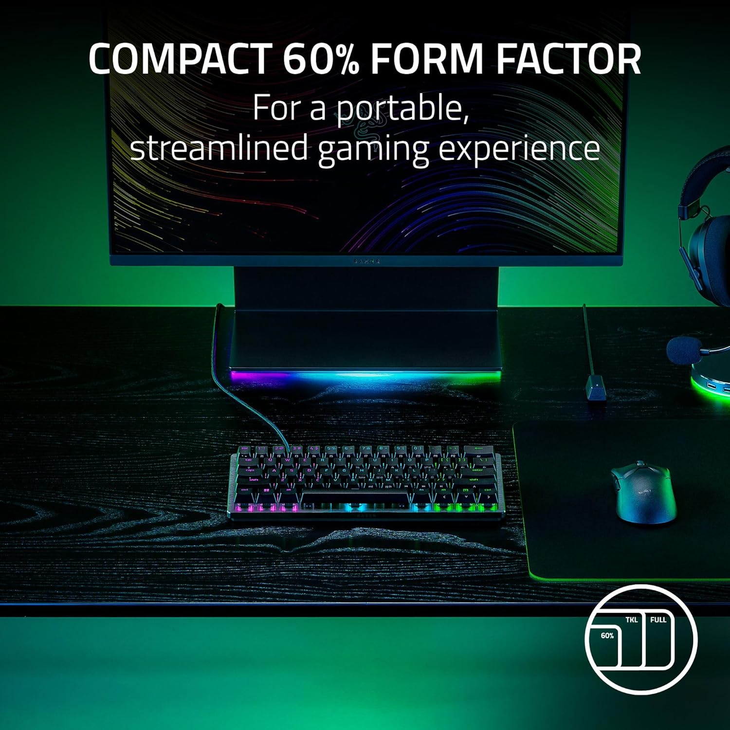 Razer Huntsman V3 Pro Mini 60% Esports Gaming Keyboard: Analog Optical Switches - Razer Snap Tap - Rapid Trigger - Adjustable Actuation - Dual-Purpose Mod Keys - Doubleshot PBT Keycaps - Black-9