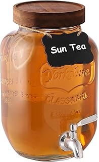 1 Gallon Drink Dispenser with Spigot 18/8 Stainless Steel – Airtight & Leakproof Glass Sun Tea Jar with Anti-Rust Lids, Beverage Dispenser for Parties (Set of 1)