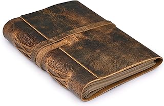 LEATHER VILLAGE Leather Bound Journal Writing Notebook for Men Women - Daily Writing Notepad Lined Paper 300 Kraft Pages, Handmade, Rustic Brown, 6 X 4 in (A6)