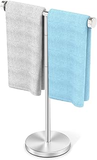 VEHHE T-Shape Hand Towel Holder for Bathroom, Height Adjustable Hand Towel Stand, SUS304 Stainless Steel Towel Holder Stand Non-Slip for Adults, Children（Silver）