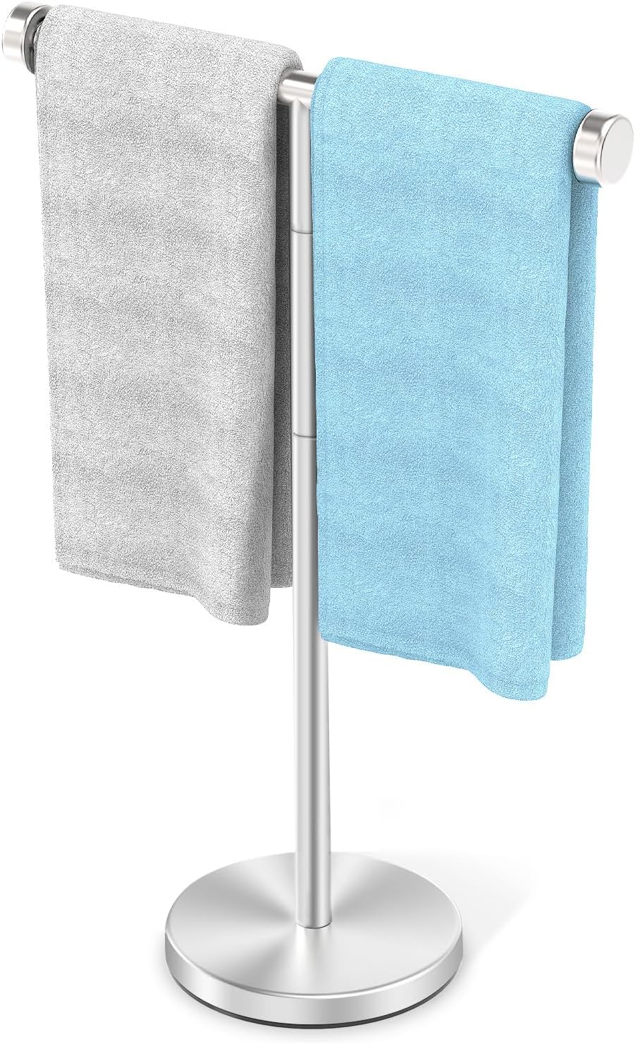 VEHHE T-Shape Hand Towel Holder for Bathroom, Height Adjustable Hand Towel Stand, SUS304 Stainless Steel Towel Holder Stand Non-Slip for Adults, Children（Silver）-0