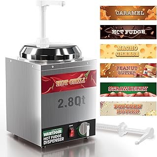 WantJoin Nacho Cheese Dispenser with Pump,2.8Qt Nacho Cheese Warmer,Stainless Steel Hot Fudge Warmer W/5-Level Temperature Adjustment,Commercial Hot Fudge Dispenser for Hot Fudge Cheese Caramel