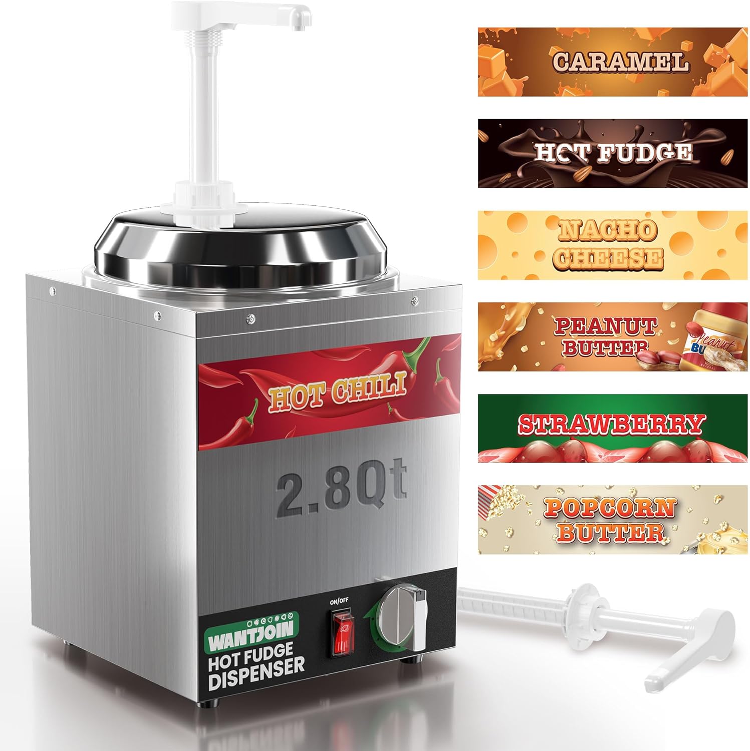 WantJoin Nacho Cheese Dispenser with Pump,2.8Qt Nacho Cheese Warmer,Stainless Steel Hot Fudge Warmer W/5-Level Temperature Adjustment,Commercial Hot Fudge Dispenser for Hot Fudge Cheese Caramel-0