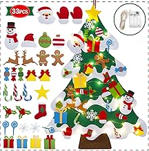 Airensky Felt Christmas Tree Set with String Lights, 3.2ft DIY Christmas Tree Set with 33 Pieces of Removable Christmas Ornament Decoration,for Kids Toddlers Felt Craft Kits for Xmas Gifts，White Edge