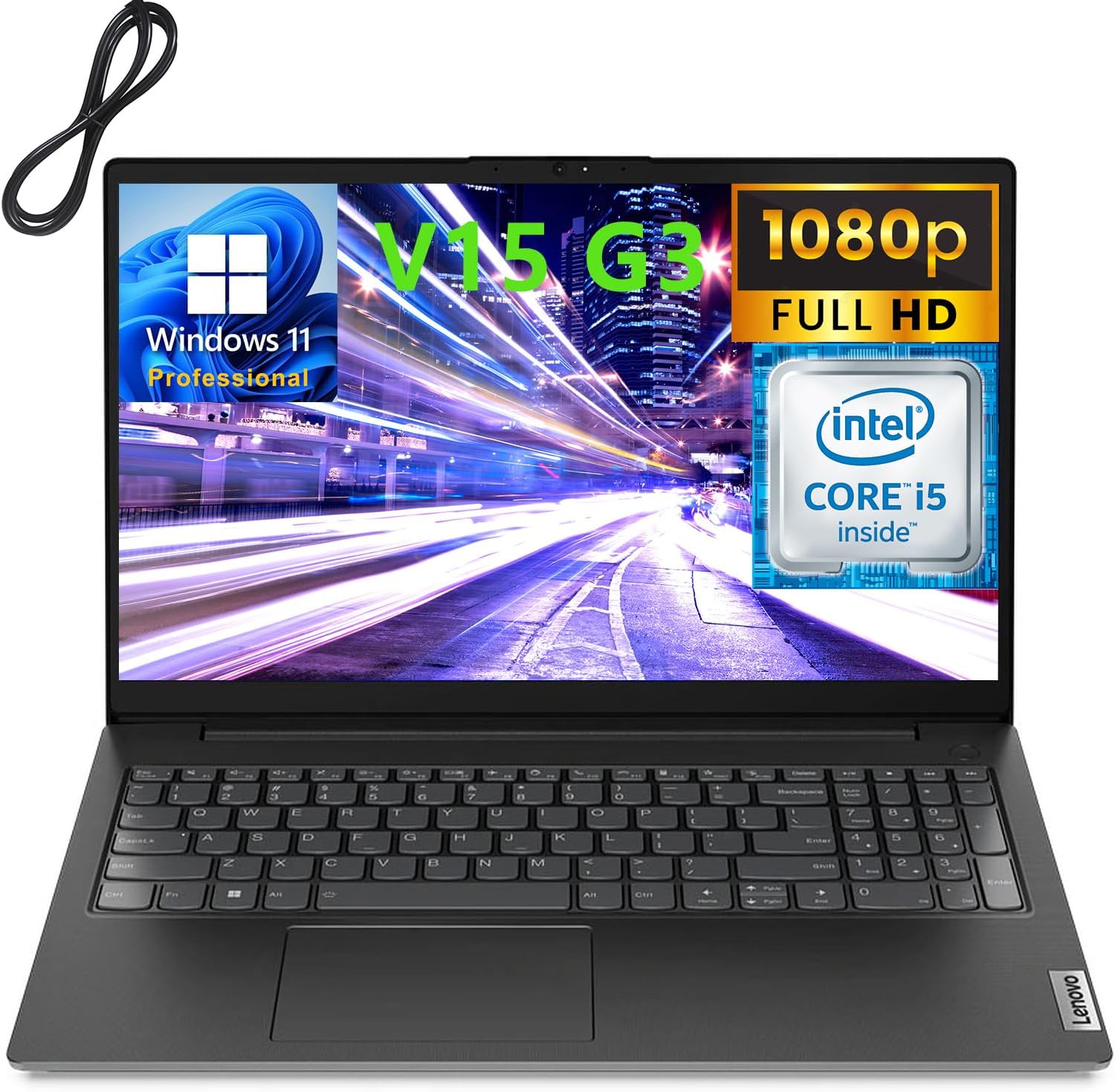 Lenovo 2023 V15 G3 15.6" FHD Business Laptop Computer, 12th Gen Intel 10 Cores i5-1235U (Beat i7-1195G7), 24GB DDR4 RAM, 1TB PCIe SSD, 802.11AC WiFi, Bluetooth 5.1, Windows 11 Pro, AZ-XUT Cable-0