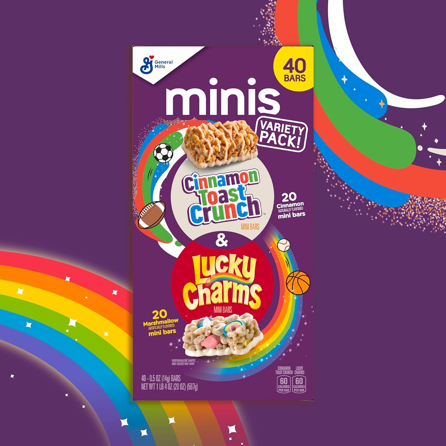 General Mills Lucky Charms and Cinnamon Toast Crunch Minis Treat Bars Variety Pack 40 Ct-2