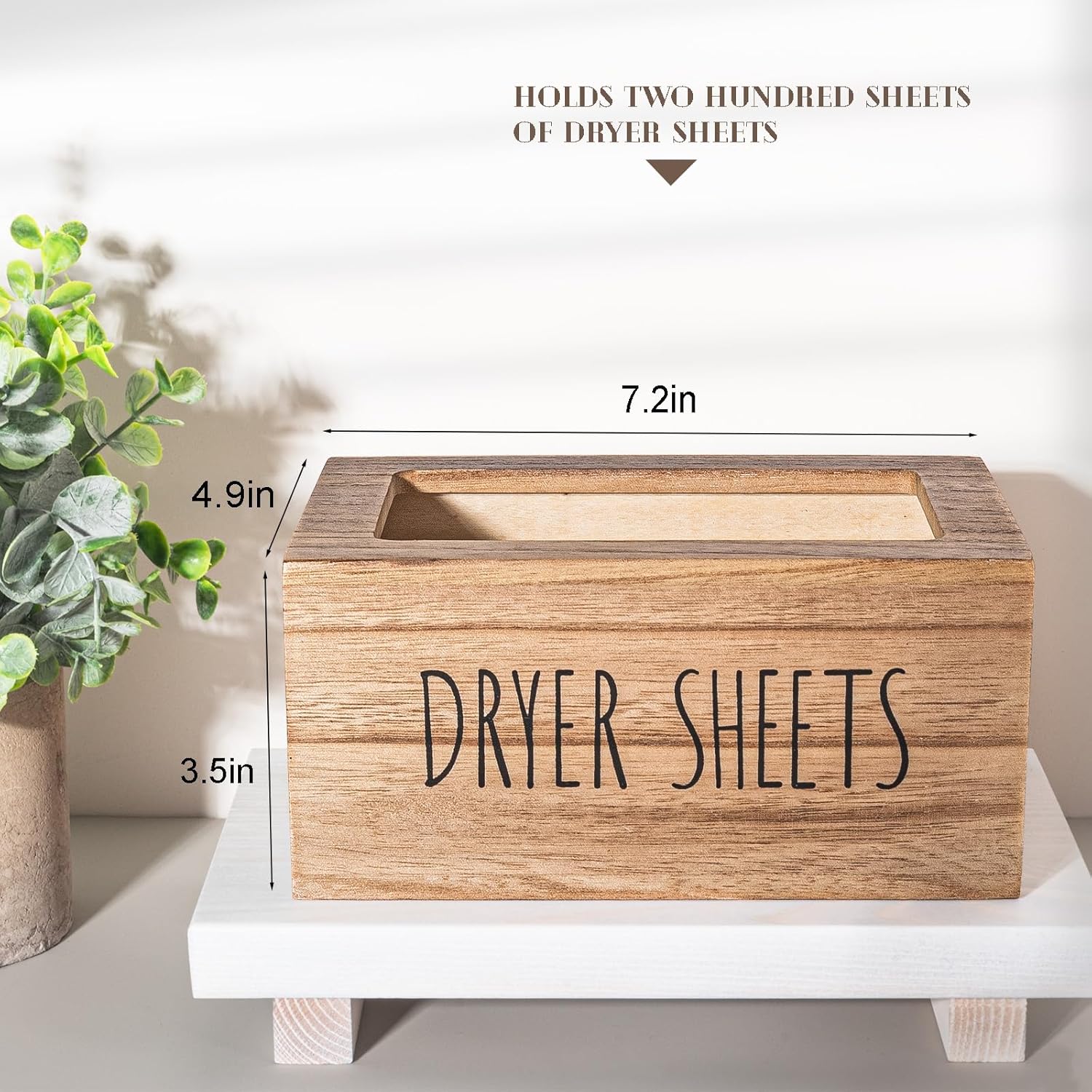 zoocatia Laundry Room Decor Dryer Sheet Container Wood Detergent Dispenser Organization and Storage Box Holder for Laundry Pods, Dryer Balls, Brown-5