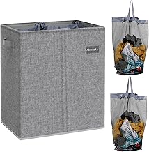 Airensky Double Laundry Hamper Collapsible Laundry Basket，145L Clothes Hamper 2 Section with Bag Removable for Clothes and Toys Storage, Dirty Hampers for Bedroom, Bathroom, Dorm，Gray