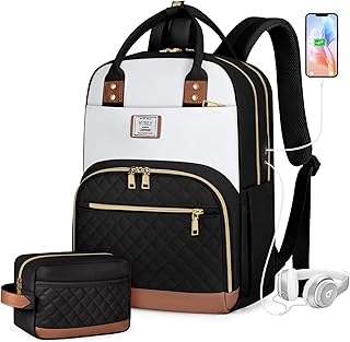 IGOLUMON Backpack for Women 15.6 Inch Laptop Backpack Work Business Backpacks Purse Waterproof Computer College Carry on Backpacks Nurse Bag Backbag 2 Sets Casual Daypack for Travel Black