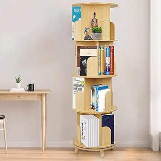 ybaymy Rotating Bookshelf, 4 Tier Floor Standing Bookcase Storage Rack, 360° Spinning Bookshelf with Legs Floor-Standing Bookcase Storage Rack for Bedroom, Living Room