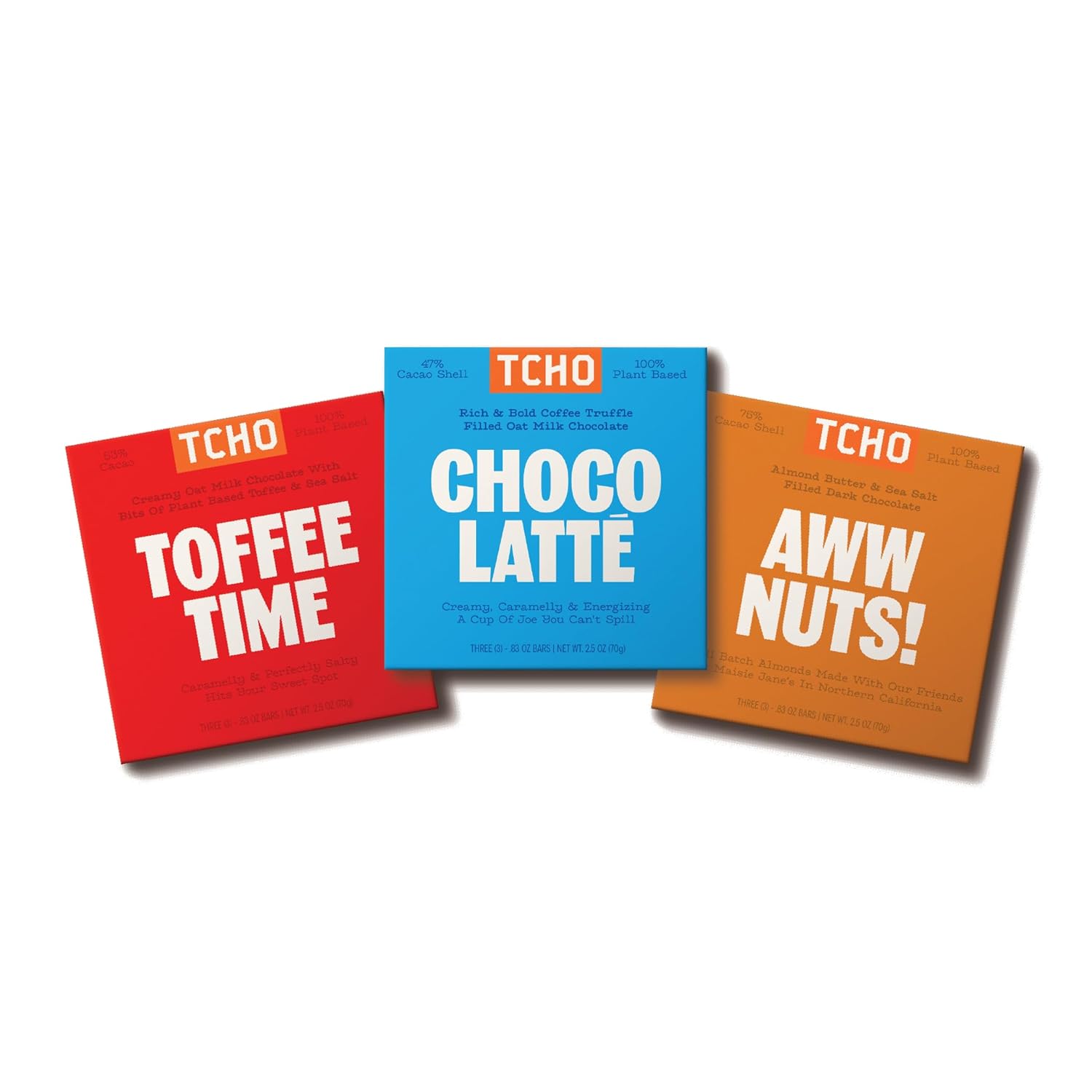 TCHO 3-Bar Dark Chocolate Variety Pack | Toffee Time, Choco Latte & Aww Nuts | Single Origin, Plant Based, Organic & Fair Trade, | Non GMO, Non-Dairy, Vegan, Soy Free (2.5oz each)-0