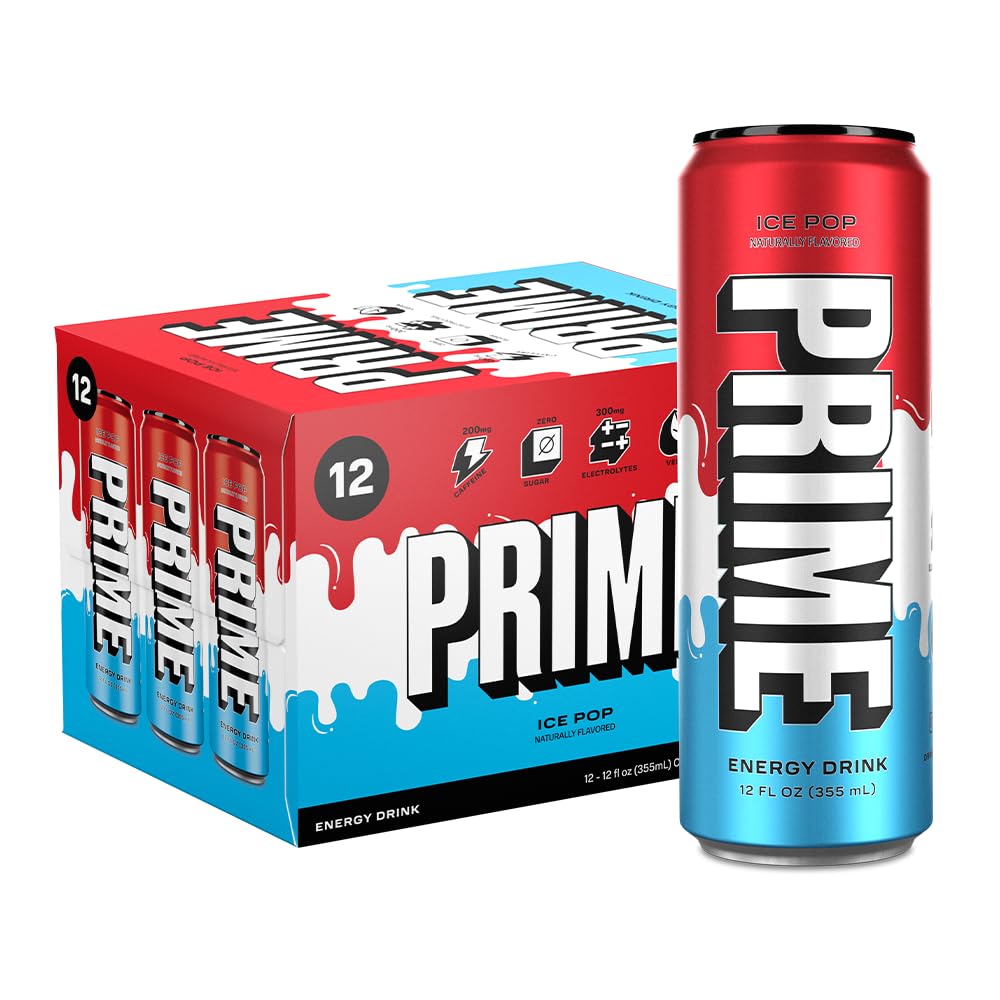 PRIME Energy ICE POP | Zero Sugar Energy Drink | Preworkout Energy | 200mg Caffeine with 355mg of Electrolytes and Coconut Water for Hydration| Vegan | Gluten Free |12 Fluid Ounce | 12 Pack-0