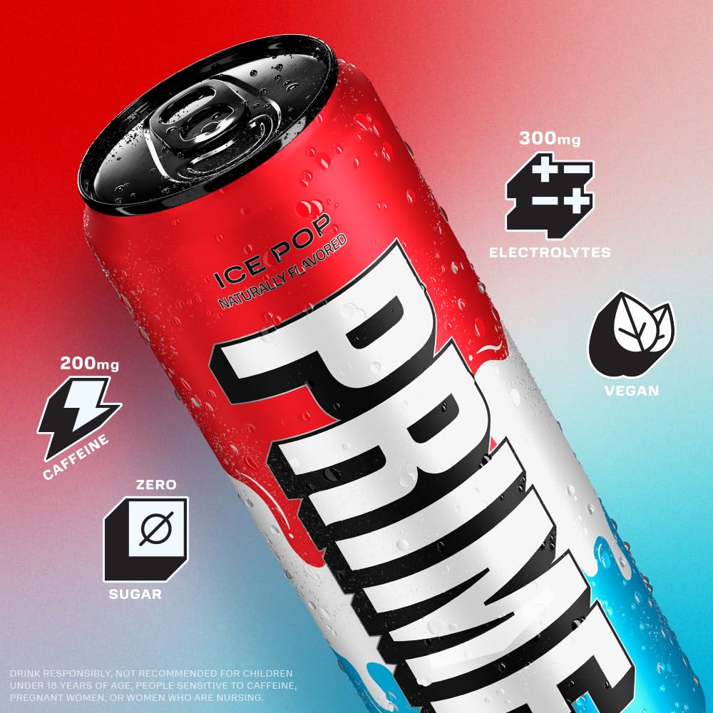 PRIME Energy ICE POP | Zero Sugar Energy Drink | Preworkout Energy | 200mg Caffeine with 355mg of Electrolytes and Coconut Water for Hydration| Vegan | Gluten Free |12 Fluid Ounce | 12 Pack-3