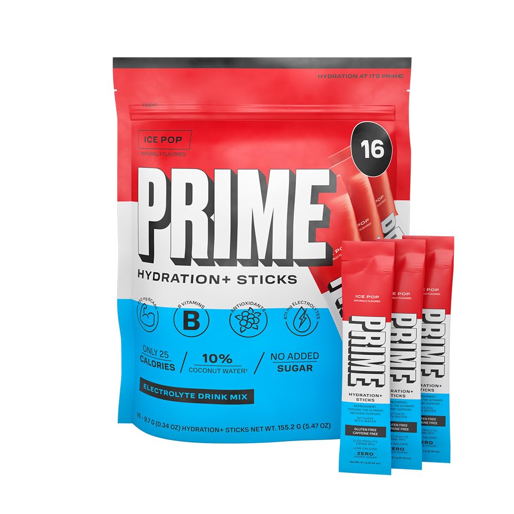 PRIME HYDRATION+ Sticks ICE POP | Hydration Powder Single Serve Sticks | Electrolyte Powder On The Go | Low Sugar | Caffeine-Free | Vegan | 16 Sticks-0