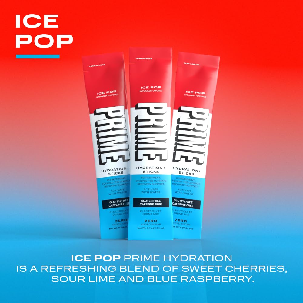 PRIME HYDRATION+ Sticks ICE POP | Hydration Powder Single Serve Sticks | Electrolyte Powder On The Go | Low Sugar | Caffeine-Free | Vegan | 16 Sticks-3